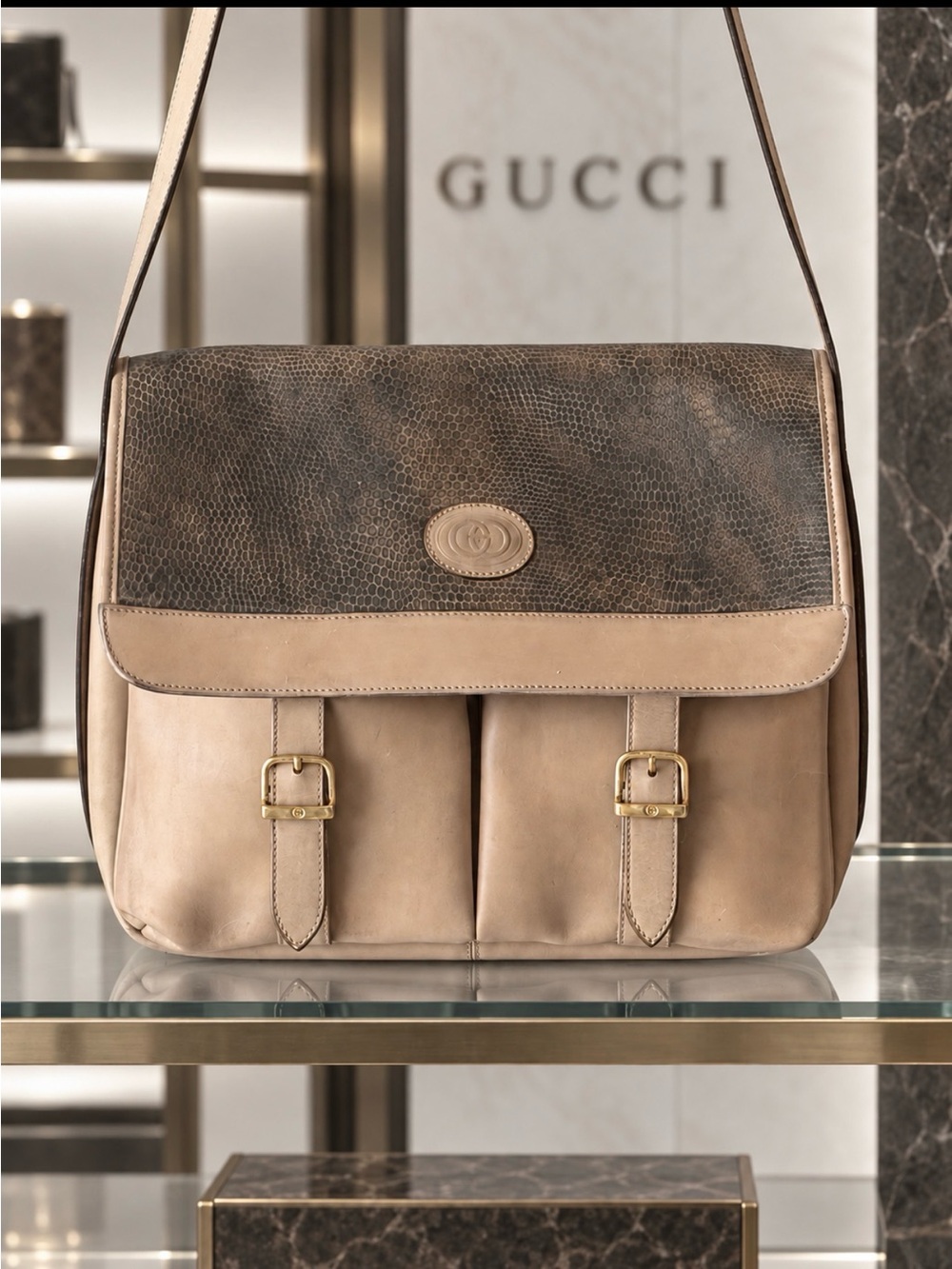 Stop Scrolling Authentic Vintage Gucci Snakeskin/Leather-Crossbody Rare Bag VG
